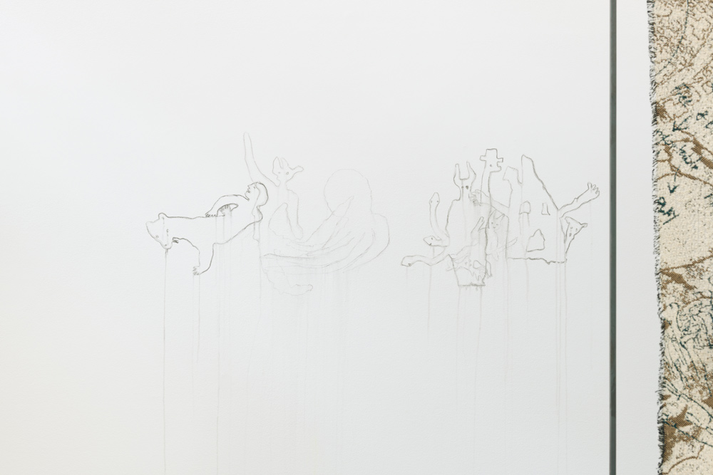 Claudia Losi; Animule (Figure Combinations), 2026; Wandbild (Aquarellstift, Wasser), 50 x 1.600 cm